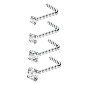 316L Stainless Steel Claw <strong>Nose</strong> <strong>Stud</strong> CZ Prong Setting Piercing Jewelry L Shape <strong>Nose</strong> Hook Micro Round CZ <strong>Nose</strong> <strong>Studs</strong> - Product Image 1