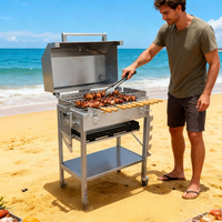 Grill à brochettes multi-espaces réglable pour charbon de bois, modèle original et authentique Foukou de Chypre avec moteur à vitesse variable