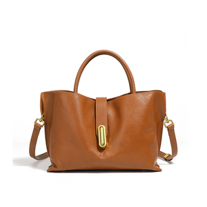 Bolso Tote de Cuero Vacuno Genuino de Lujo Minimalista, Bajo MOQ, para Mujer, Versátil como Bandolera y Bolso de Mano con Herrajes Dorados Vintage - Product Image 2