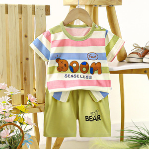 Ensemble deux pièces unisexe pour bébé, t-shirt à manches courtes et <span class=keywords><strong>short</strong></span> en coton pur, motif dessin animé, idéal pour l'été, vente en gros - Product Image 1