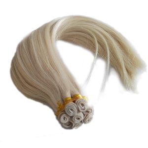 Extensions de cheveux humains tissées à la main, blond blanc # 60 mèches lisses et soyeuses de 14 pouces, 100g, qualité supérieure, toutes couleurs compatibles - Product Image 4