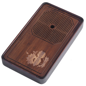 Bandeja para té, pequeña bandeja doméstica para almacenamiento de agua, mesa de drenaje para té, juego de té rectangular simple de bambú, tamaños grande y pequeño, E18 - Product Image 1
