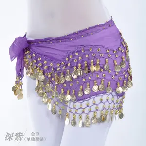 72 Gold Coins Belly Dance Hip Scarf Belly Dance Skirt 1 Belly Hip Scarf Waist Chain Coin Sash Chiffon Dangling Bling