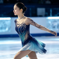 Robe de patinage artistique pour filles, dégradé bleu marine et vert, ornée de strass, dos en maille ajourée, pour compétition et performance
