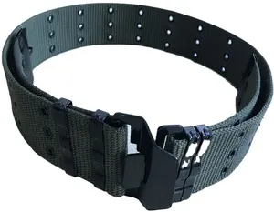 High Strength 5.7cm Dark Green Belt With 3 hole Fabric Belt Iron eyelets and Black Matte buckle