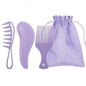 Ensemble de 3 brosses démêlantes et peignes coiffants en plastique <span class=keywords><strong>pour</strong></span> <span class=keywords><strong>cheveux</strong></span> <span class=keywords><strong>afro</strong></span>, usage professionnel en salon, OEM - Product Image 2