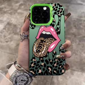 Funda Protectora para Teléfono Móvil <span class=keywords><strong>iPhone</strong></span> 16Pro 11X Plus 11Xsmax/Plus con Diseño de Labios con Estampado de Leopardo Europeo Americano, Corte Láser - Product Image 1