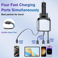 Chargeur de voiture rétractable 4 en 1 en alliage d'aluminium 60W à charge rapide pour câble rétractable