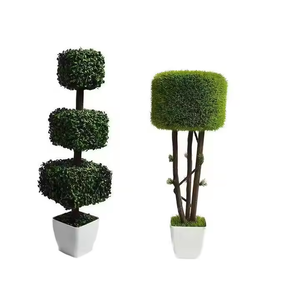 Plante verte artificielle en pot plastique de buis bonsaï utilisé pour la décoration intérieure et extérieure - Product Image 5