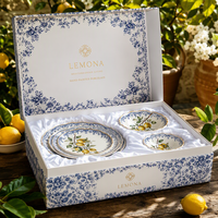 Service de table en porcelaine peinte à la main, motif citron méditerranéen, vaisselle jaune frais pour l'été, restaurant et maison