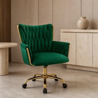 Fauteuil lounge en velours avec dossier capitonné, assise rembourrée, accoudoirs incurvés et base à cinq étoiles pour salon et chambre