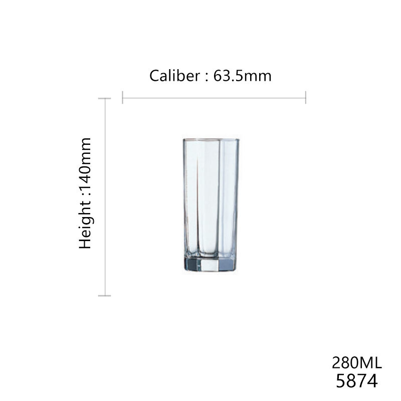 Gobelet hexagonal haut en verre transparent de 280 ml