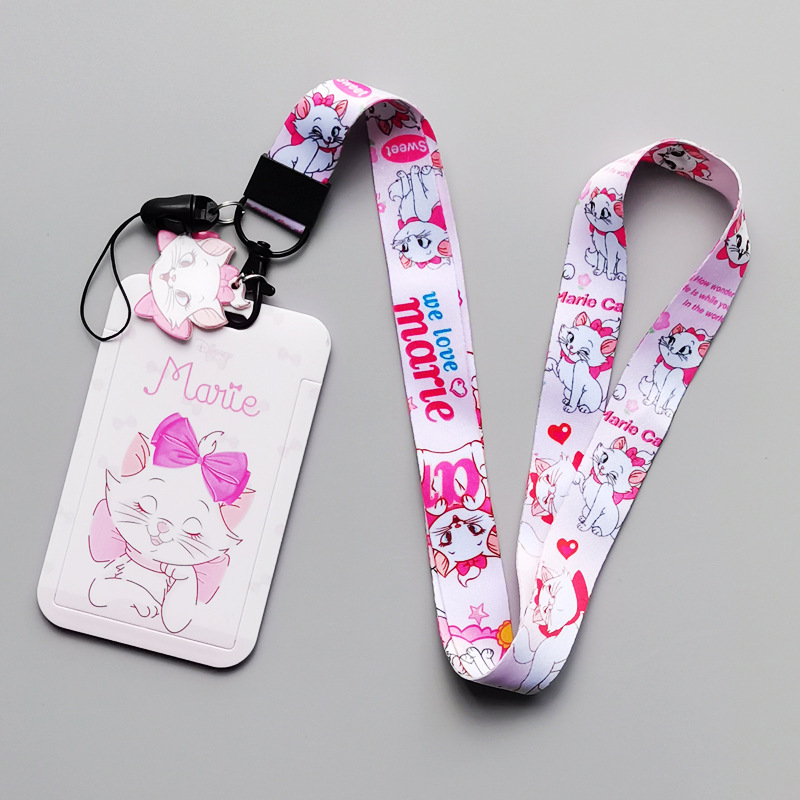 Lovely Cartoon the AristoCats Card Case Anti-Lost Campus Student ID Badge Card Holder Phone Neck Lanyards Marie Cat Card Cover Image 3
