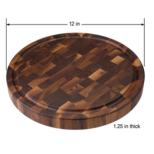 Tabla <span class=keywords><strong>de</strong></span> cortar redonda <span class=keywords><strong>de</strong></span> nogal negro con veta <span class=keywords><strong>de</strong></span> madera, antideslizante, gruesa, tipo bloque <span class=keywords><strong>de</strong></span> carnicero, con ranura <span class=keywords><strong>para</strong></span> jugos, <span class=keywords><strong>para</strong></span> pizza y charcutería - Product Image 2