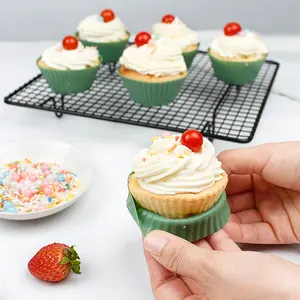 6 Cupcake dapat digunakan kembali tidak lengket silikon bulat Mini Baking Cup Muffin Pan Liner