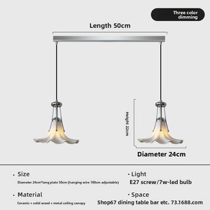 Lampadario Bauhaus a Fiore di Magnolia, Design Mid-Century, Lampada a Sospensione <span class=keywords><strong>LED</strong></span> in Ceramica e <span class=keywords><strong>Filo</strong></span> Metallico Argento di Alta Gamma per Ristoranti e Cucine - Product Image 2