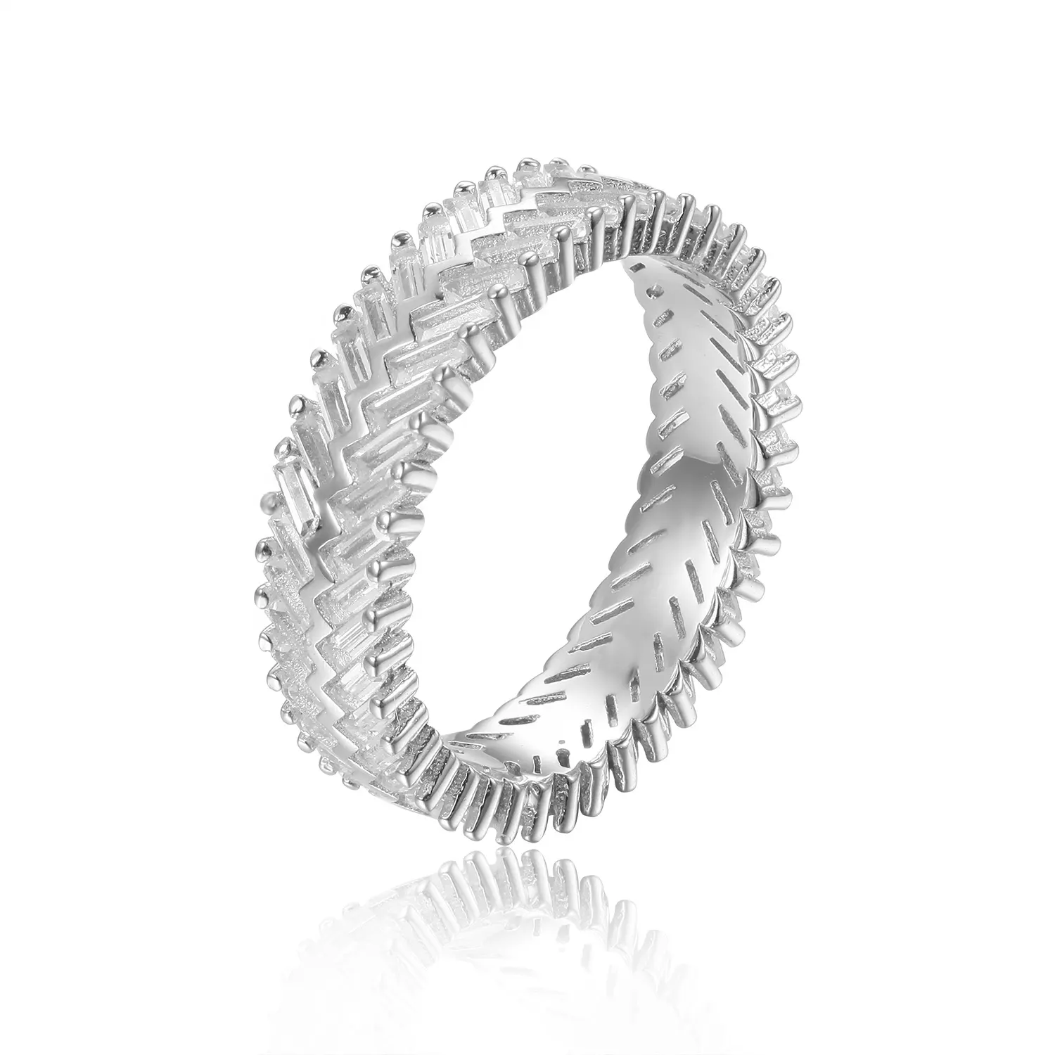 Abiding Jewelry 925 Silver Bridal Jewelry Baguette Cut Zircon Diamond Engagement Wedding Ring