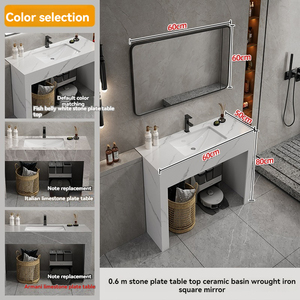 Meuble de salle de bain luxueux gris clair, armoire à miroir intelligente, lavabo blanc, comptoir en marbre autoportant - Product Image 2