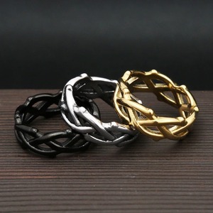 yunnique Men's <b>Titanium</b> Steel <b>Ring</b> Plant Shape Black Gold Silver Color Gift Jewelry JZ0039 - Product Image 3