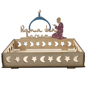 Bandeja de servicio de madera EID Mubarak Ramadán, suministros para fiestas islámicas musulmanas, EID Mubarak Ramadán Kareem decoraciones, venta al por mayor, 2023 - Product Image 4