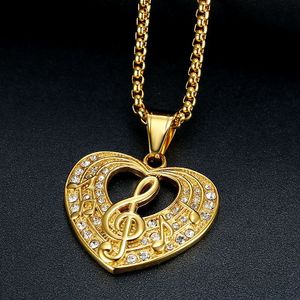 Hip Hop simbolo musicale cuore impermeabile appannamento senza acciaio inossidabile moda gioielli ciondolo collane placcato oro uomo uomo - Product Image 3