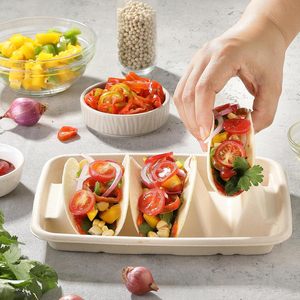 Plateau à tacos jetable en bagasse de canne à sucre, biodégradable et compostable, à 2 compartiments - Product Image 4