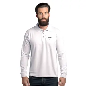 Custom Logo Cotton Blend White Color Long Sleeve Men 60% Cotton 40% Polyester Casual Printed Polo shirt