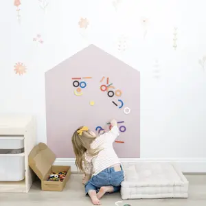 新款Ins早教玩具儿童房装饰磁性拱形黑板粉色房子涂鸦墙贴