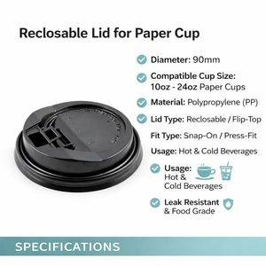 ProTakeOut PTOFLPA90B 10-24 Oz Flat Lids Paper <b>Cups</b> 90mm Rim <b>Black</b> PP Plastic 1000 Pack (50/20) Secure-Fit - Product Image 5