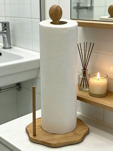 Portarrollos de Papel de Bambú Natural con Base en Forma de Árbol y Doble Varilla de Estabilización, Soporte Multifuncional para Papel Higiénico de <span class=keywords><strong>Cocina</strong></span> y Baño - Product Image 3