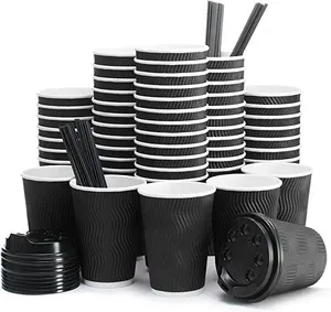 Heepack 8oz 12oz 16oz disposable ripple wall paper coffee cup top quality and reasonable prices paper cups with lids strriers