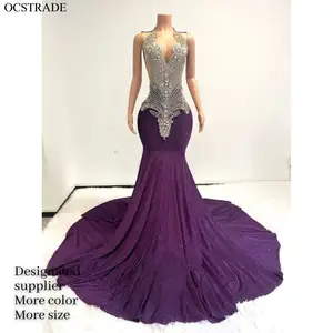 Ocstrade High Quality Sleeveless Silver Rhinestone Ball Gown Long Prom Dresses Luxury Sparkling Elegant 2024 Party Evening Dress