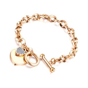 Pulsera de Acero Inoxidable 316L con Corazón de Circonita Chapada en Oro de 18k para Mujer - Product Image 2