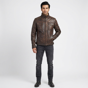 Chaquetas de Cuero Sintético para Hombre, Estilo Motero Vintage, con Cuello Alto y Capucha, de la Mejor Calidad para Otoño, Venta al Por Mayor ODM, Nueva Moda 2026 - Product Image 1