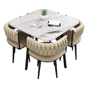 Juego <span class=keywords><strong>de</strong></span> Mesa <span class=keywords><strong>de</strong></span> <span class=keywords><strong>Comedor</strong></span> Rectangular Moderna con Estructura Metálica Convertible y <span class=keywords><strong>4</strong></span> <span class=keywords><strong>Sillas</strong></span> para Hogar, Hotel o Restaurante - Product Image 5