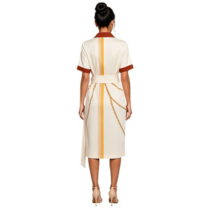Nouvelle Robe d'été décontractée élégante 2026, longueur genou, avec col contrastant et manches courtes ajustées, style portefeuille - Product Image 4