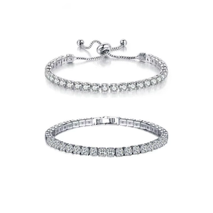 Bracelet en zircone cubique curseur réglable en zircone cubique fermoir rabattable ensemble de bracelets multicolores de tennis - Product Image 1