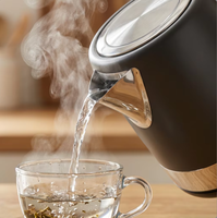 Bouilloire électrique de haute qualité 1,7 L, boîtier en acier inoxydable, couvercle à ouverture automatique, maintien au chaud, élément chauffant dissimulé pour hôtel