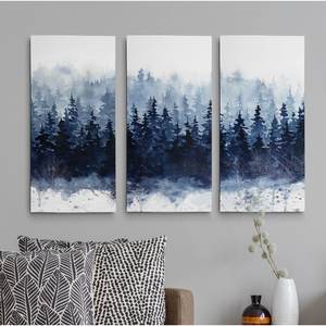 Art sur toile personnalisé pour chambres d'hôtel paysage Nature Art mural bleu marine clair blanc 'Indigo Forest'-impression sur toile peinture - Product Image 5