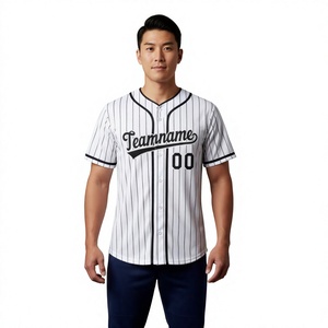 Camiseta de Béisbol Blanca a Rayas para Hombre, Manga Corta, Cierre de Botones, Transpirable, Poliéster, Nombre del Equipo 00, Estampado, Corte Regular - Product Image 1