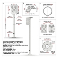 Colonne de caméra de surveillance de poteau de signalisation routière Jethron pour portail de stationnement, lecture de plaque d'immatriculation, utilisation extérieure, support à boulons en acier