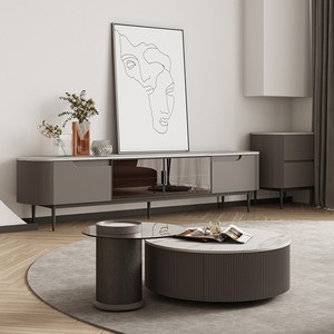 Soporte de <span class=keywords><strong>tv</strong></span> bajo clásico funky de madera retro de cuero de diseño vintage a la venta - Product Image 1