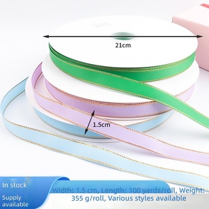 Pita Grosgrain Berpinggir Emas 1.5cm Tersedia, untuk Kemasan Kotak Hadiah Bunga, Kue, dan Perlengkapan Dekorasi Ulang Tahun - Product Image 3