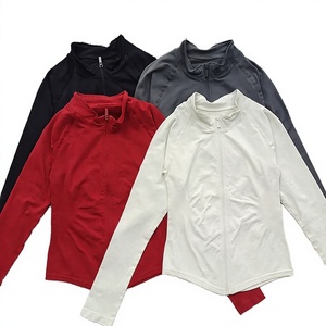 Women's Solid Color <b>Long</b> <b>Sleeve</b> Mock Neck Zipper Yoga <b>Top</b> Breathable Spandex Polyester Fitness Shirt Regular Fit Full <b>Sleeve</b> - Product Image 3