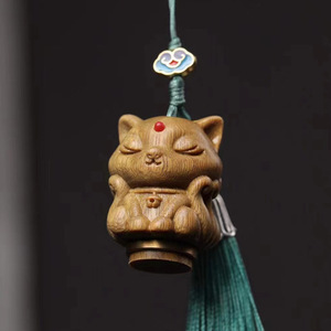 Wooden <b>Cat</b> Pendant Keychain 3.3x2.0cm Chinese Style Car Charm Hanging Ornament For Phone Bag Decoration - Product Image 2