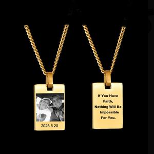 Collar con colgante de nombre inspirador de acero inoxidable chapado en oro de 18 quilates, caja de cadena, letra grabada, perla, foto inspiradora, joyería - Product Image 2