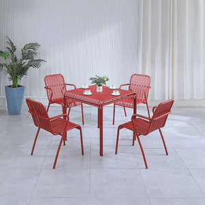 Ensemble de salle à manger moderne pour l'extérieur, <span class=keywords><strong>table</strong></span> et chaises de terrasse en aluminium coloré pour <span class=keywords><strong>jardin</strong></span>, hôtel, café - Product Image 2