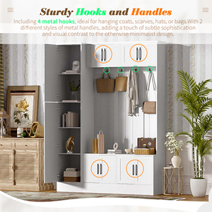 VIBE HAUS Armoire de couloir haute de 79'' avec rangement pour chaussures, banc d'entrée 4-en-1, 6 armoires, 4 patères et étagère réglable - Product Image 4