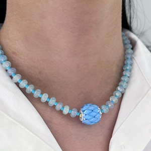 Collana con ciondolo a forma di ortensia colorata con perline e perle, placcata oro 18k, set di gioielli da donna - Product Image 4