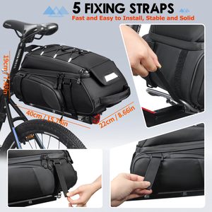 Sacs de vélo pour porte-bagages arrière 15L, sacoche de selle étanche pour vélo et vélo électrique avec housse de pluie, accessoires de vélo, sac à dos - Product Image 6